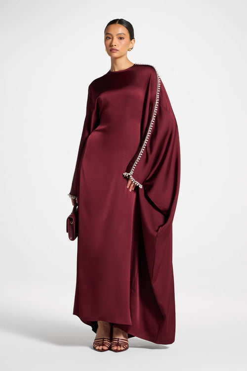 Embellished Butterfly Abaya Dress - Pomegranate